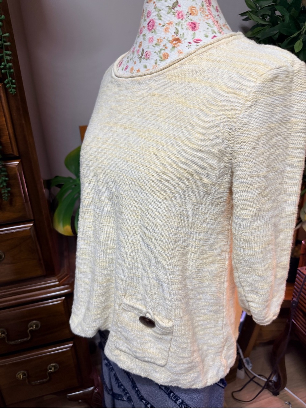 JM Collection Slouchy 100% Cotton Boxy Marled Knit Sweater XL- Cream- 22” p2p
